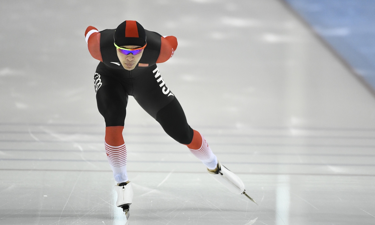 Ning Zhongyan of China competes in the men's 1,500 meter event on Day 2 of the ISU World Cup Speed Skating at Utah Olympic Oval on December 04, 2021 in Salt Lake City, Utah. Photo: VCG