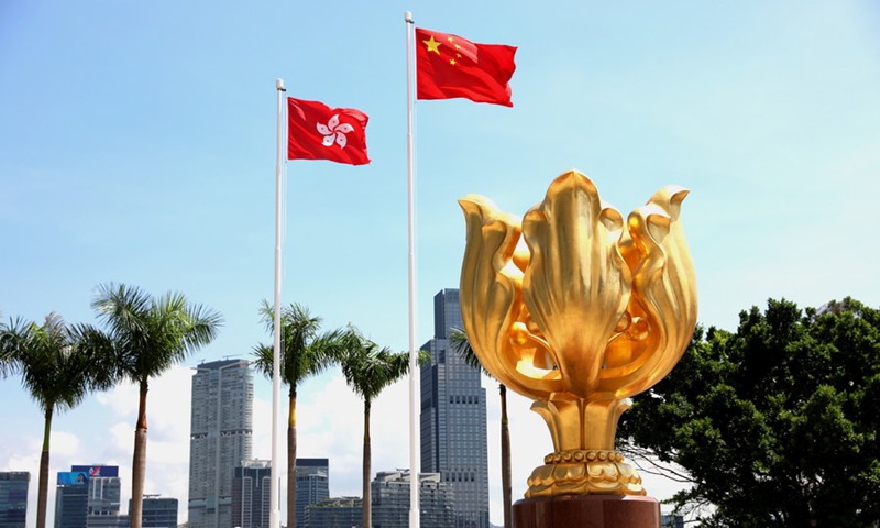 Photo taken on July 14, 2020 shows the Golden Bauhinia Square in south China's Hong Kong, July 14, 2020. Photo: Xinhua