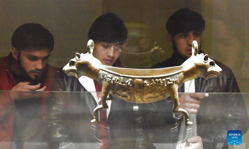 Photo taken on Dec. 1, 2021 shows artifacts at Afghanistan's national museum in Kabul, capital of Afghanistan. Afghanistan's national museum after experiencing ups and downs has finally been reopened for visitors from home and abroad to introduce the country's history and civilizations, Director of the museum Mohammad Rahim Rahimi said.Photo:Xinhua