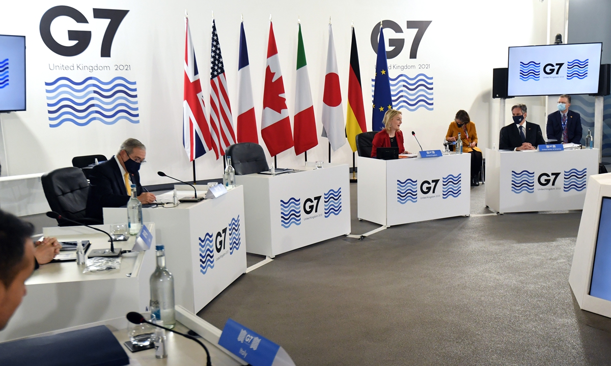 The UK's Foreign Secretary Liz Truss speaks during a G7 Foreign and Development Ministers Session with Guest Countries and ASEAN Nations on December 12, 2021 in Liverpool, England. Photo: VCG 