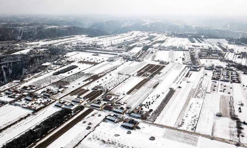 Aerial photo taken on Dec. 11, 2021 shows a view of Heshui County, northwest China's Gansu Province.Photo:Xinhua