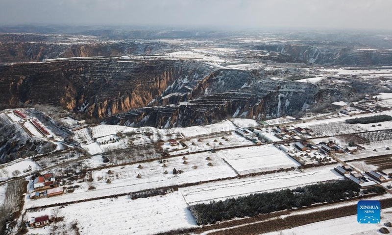 Aerial photo taken on Dec. 11, 2021 shows a view of Heshui County, northwest China's Gansu Province.Photo:Xinhua