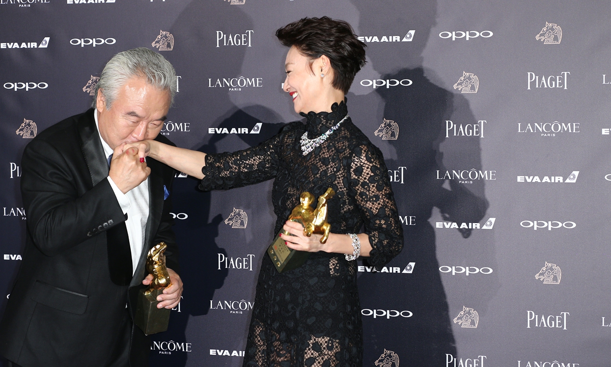 Chinese mainland actor Tu Men(left) and Hong Kong actress Kara Hui together at the 54th Golden Horse Awards in 2017, who respectively won the award for Best Actor and Best Actress in that year. Photo: VCG