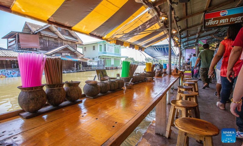 Tourists visit the Amphawa Floating Market in Samut Songkhram, Thailand, Dec. 11, 2021.Photo:Xinhua