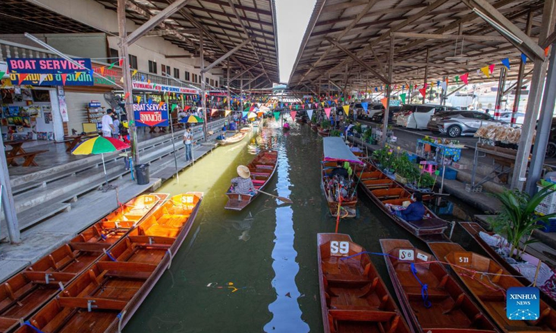 Photo taken on Dec. 11, 2021 shows the Damnoen Saduak Floating Market in Ratchaburi, Thailand. Thailand's floating markets have always been favored by foreign tourists.Photo:Xinhua