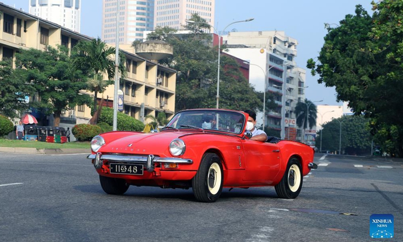 A vintage car is seen at the classic car rally in Colombo, Sri lanka on Dec. 19, 2021.Photo:Xinhua