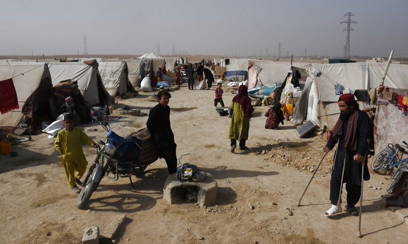 Photo taken on Oct. 23, 2021 shows a displaced persons camp in Mazar-i-Sharif, capital of Balkh province, Afghanistan. (Photo: Xinhua)