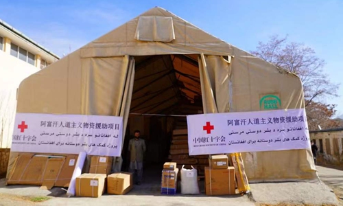 The Red Cross Society of China provides materials to the Afghan Red Crescent Society. Photo: Website of Embassy of China in Afghanistan