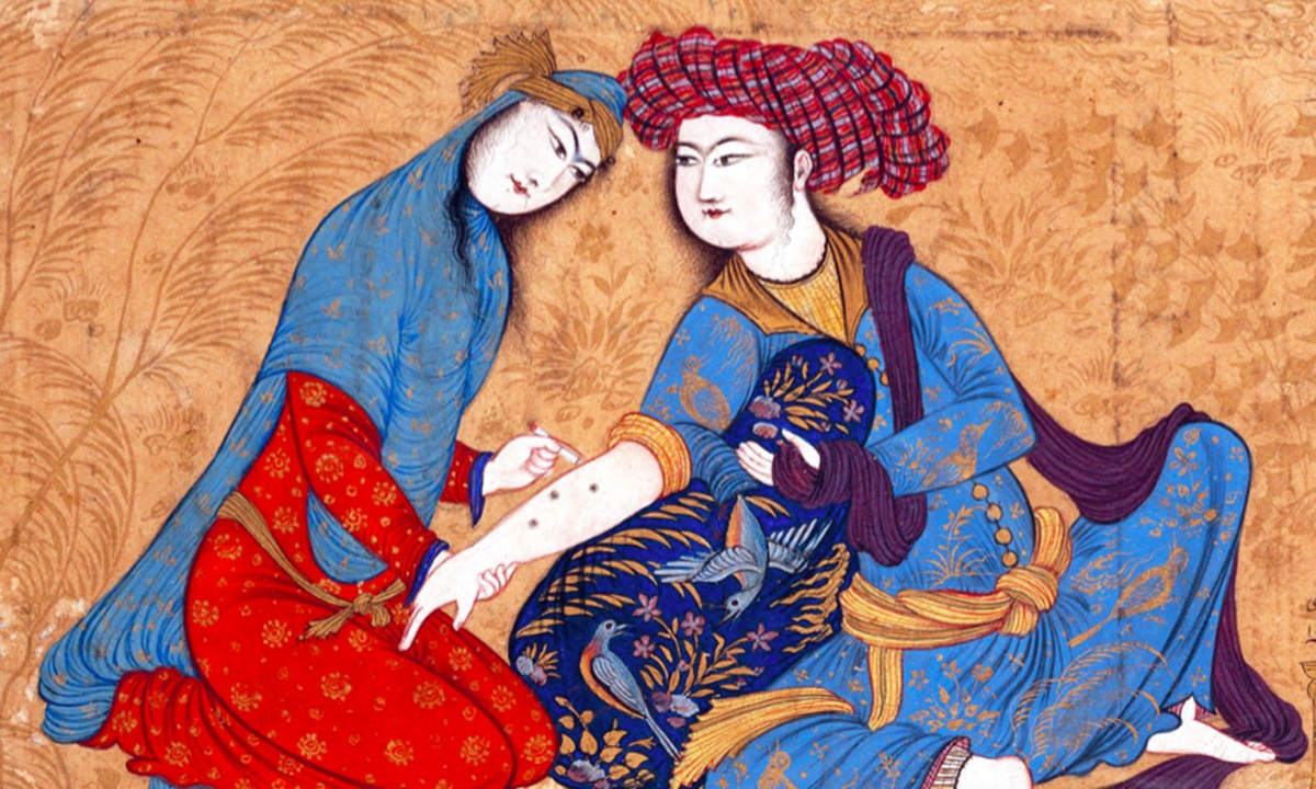 Iranian miniature painting called Lovers by artist Afzal Al-Husayni Photo: Courtesy of Shanghai Art Collection Museum 