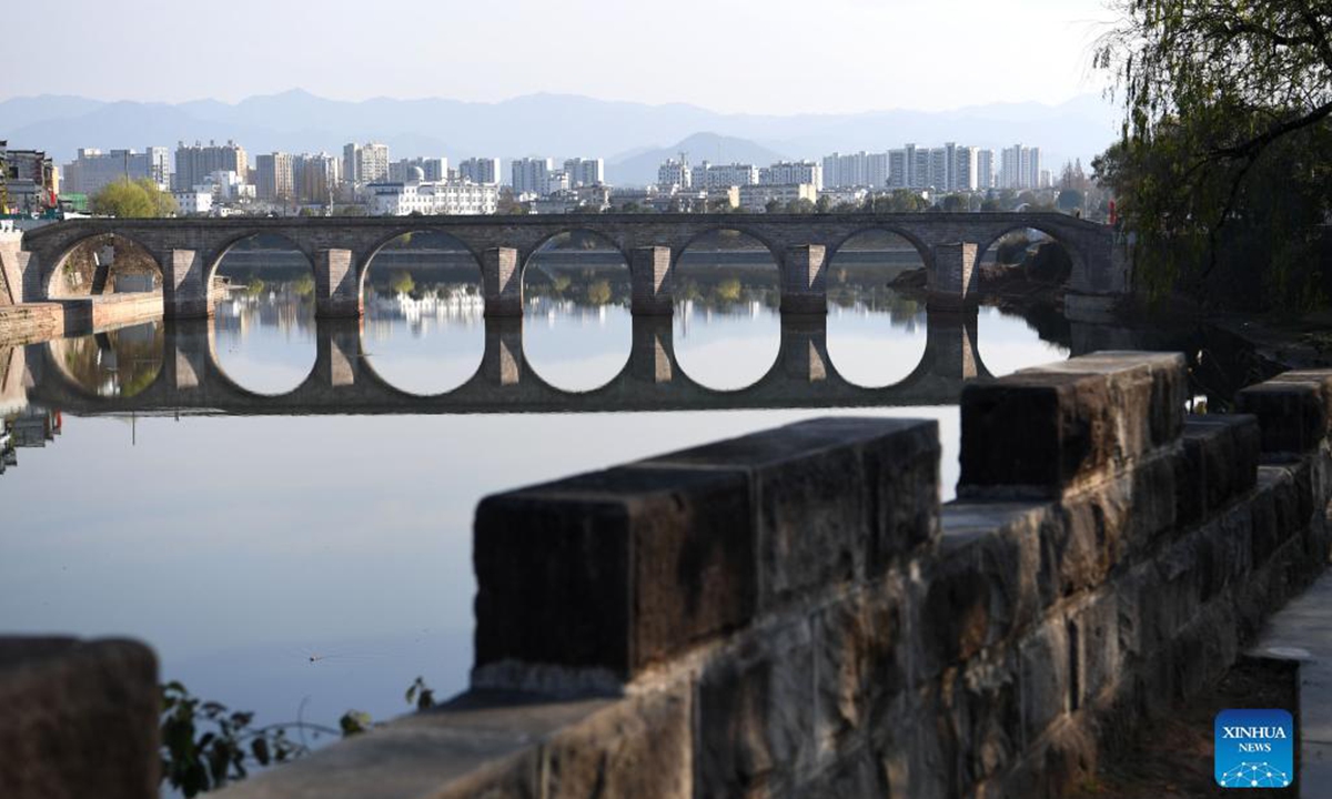 An ancient bridge destroyed by floods in east China's Anhui Province will reopen soon after repair, local authorities said. The repair work, which started on Nov. 13, 2020, has been completed and passed quality inspection on Tuesday. The Zhenhai Bridge, built during the Ming Dynasty (1368-1644), was a state-level cultural relics protection site in the city of Huangshan. Floodwaters destroyed the 131-meter-long bridge during a heavy rainstorm on July 7, 2020. (Photo by Shi Yalei/Xinhua)