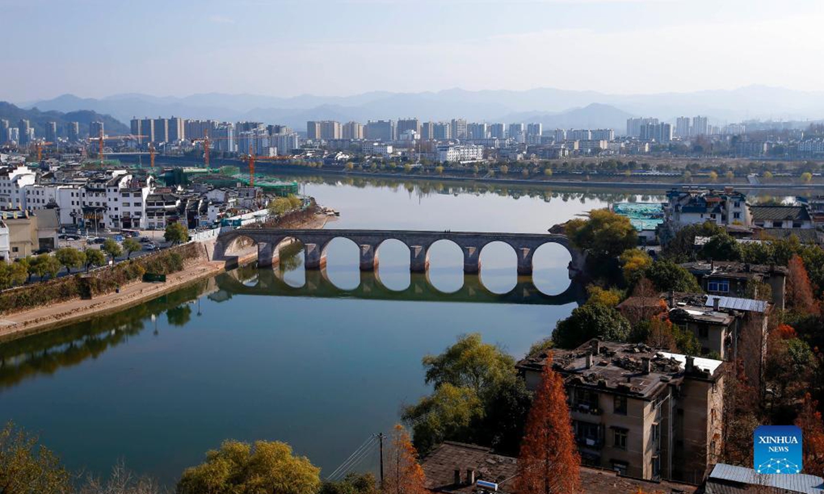 An ancient bridge destroyed by floods in east China's Anhui Province will reopen soon after repair, local authorities said. The repair work, which started on Nov. 13, 2020, has been completed and passed quality inspection on Tuesday. The Zhenhai Bridge, built during the Ming Dynasty (1368-1644), was a state-level cultural relics protection site in the city of Huangshan. Floodwaters destroyed the 131-meter-long bridge during a heavy rainstorm on July 7, 2020. (Photo by Shi Yalei/Xinhua)