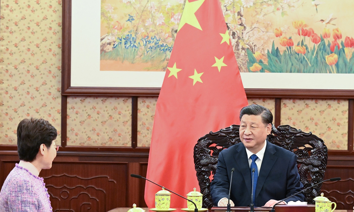 President Xi Jinping meets with Hong Kong Special Administrative Region Chief Executive Carrie Lam in Beijing on December 22, 2021. Lam went to Beijing for her duty report. Photo: Xinhua