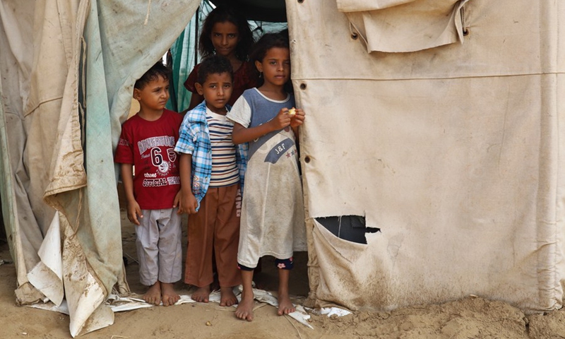 Children are seen at a remote village in Midi District, Hajjah Province, north Yemen on Aug. 14, 2021.(Photo: Xinhua)
