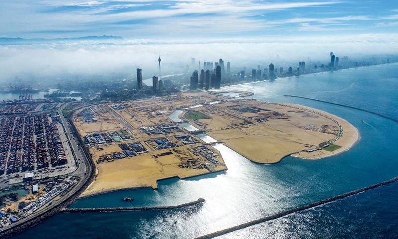 Aerial photo taken on Nov. 26, 2021 shows a panoramic view of the Colombo's Port City in Sri Lanka. (China's CHEC Port City Colombo (Pvt) Ltd./Handout via Xinhua)