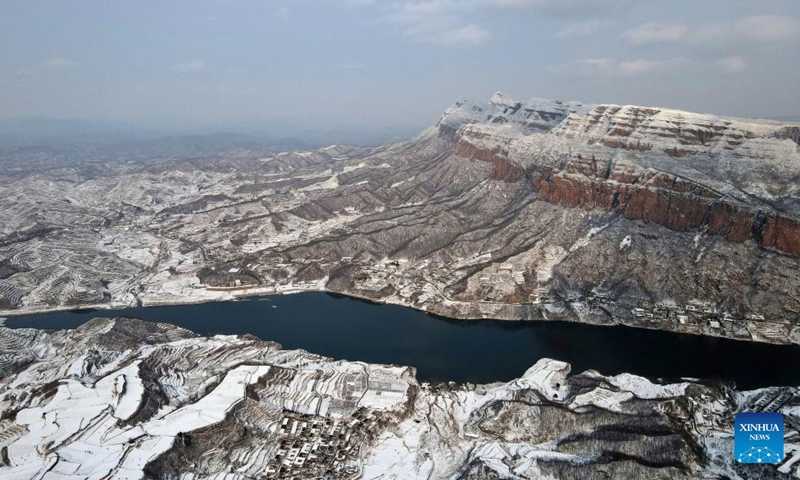 Aerial photo taken on Dec. 25, 2021 shows the snow scenery of Taihang Mountains in Shahe City, north China's Hebei Province.Photo:Xinhua