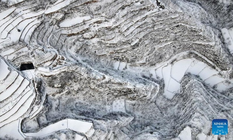 Aerial photo taken on Dec. 25, 2021 shows the snow scenery of Taihang Mountains in Shahe City, north China's Hebei Province.Photo:Xinhua