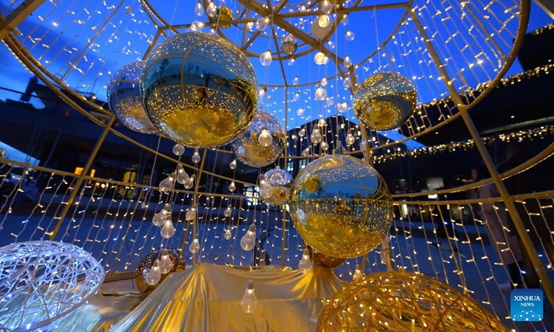 Photo taken on Dec. 27, 2021 shows a light installation to greet seasonal holidays in Istanbul, Turkey. (Xinhua/Shadati)