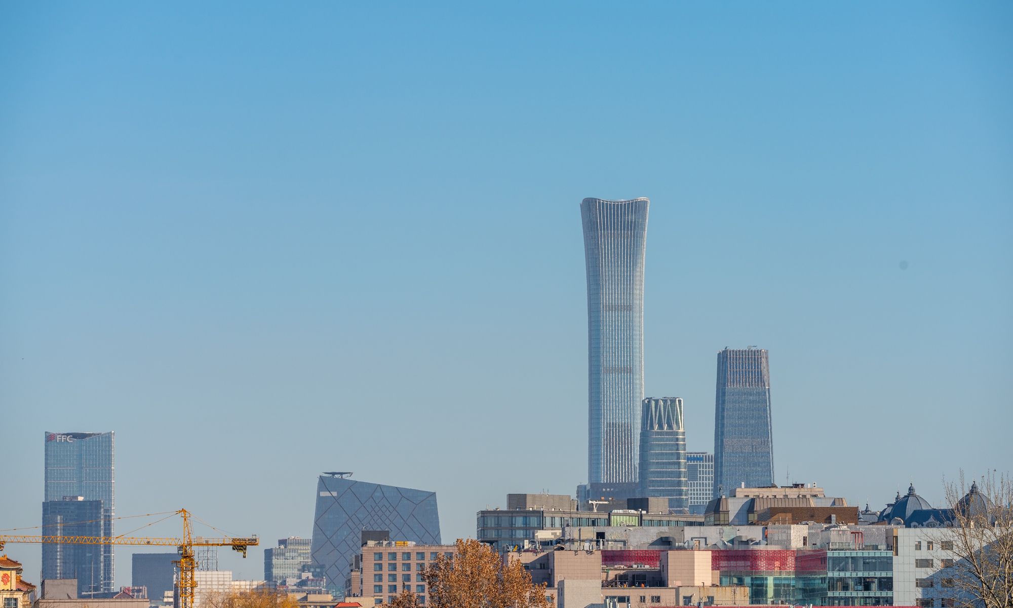 Blue sky over Beijing CBD. Photo: IC