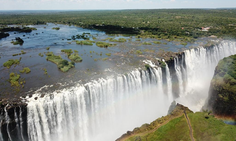 The file photo taken on Feb. 24, 2019 shows a view of Victoria Falls on the border of Zimbabwe and Zambia.(Photo: Xinhua)
