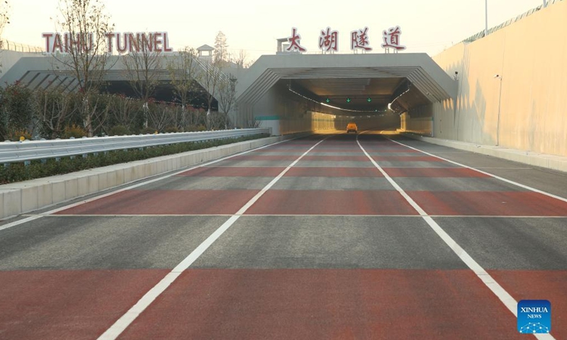 Photo taken on Dec. 30, 2021 shows the entrance of the Taihu tunnel in east China's Jiangsu Province.Photo:Xinhua