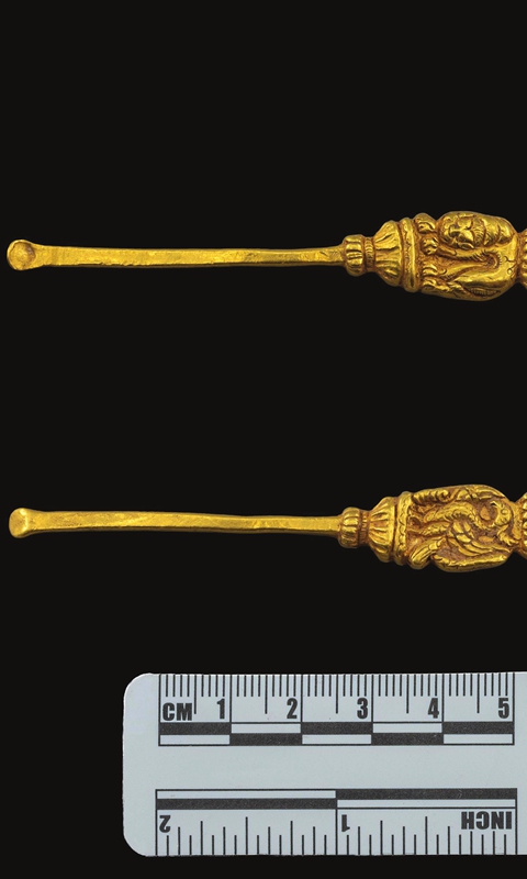 Two gold earpicks unearthed from the Damxung Cemetery in Xizang Photo: Courtesy of the National Cultural Heritage Administration