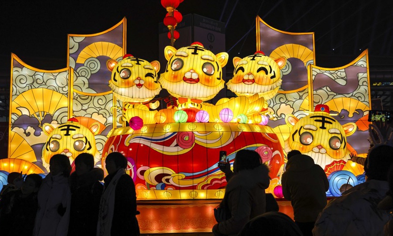 A light installation featuring tiger elements is pictured at a lantern show in Urumqi, northwest China's Xinjiang Uygur Autonomous Region, Jan. 1, 2022.Photo:Xinhua