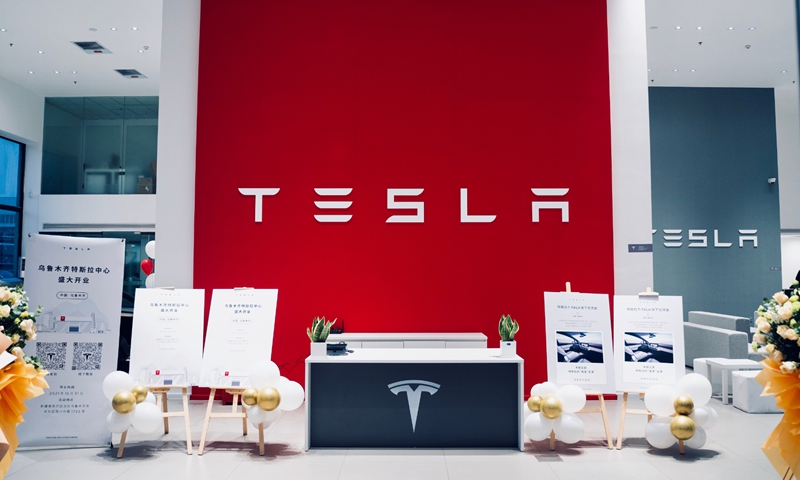 Showroom of Tesla in Urumqi, Northwest China's Xinjiang Uygur Autonomous Region Photo: Weibo account of Tesla