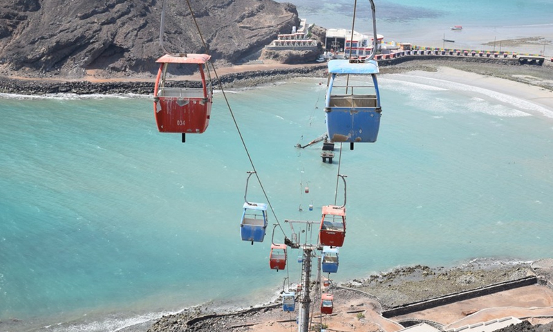 An abandoned aerial tramway is seen inside a coastal resort park in Aden, southern Yemen, on Jan. 2, 2022.(Photo: Xinhua)