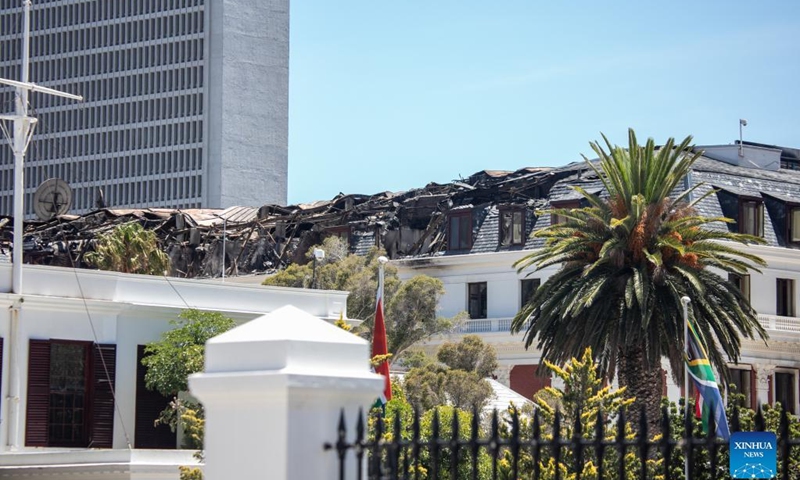 The roof of the National Assembly building is seen damaged in Cape Town, South Africa, Jan. 4, 2022. Photo: Xinhua