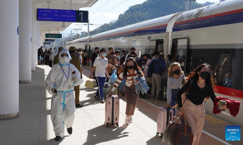 Passengers are seen at the Vang Vieng Station of the China-Laos Railway in Vang Vieng, Laos, Jan. 3, 2022.(Photo: Xinhua)