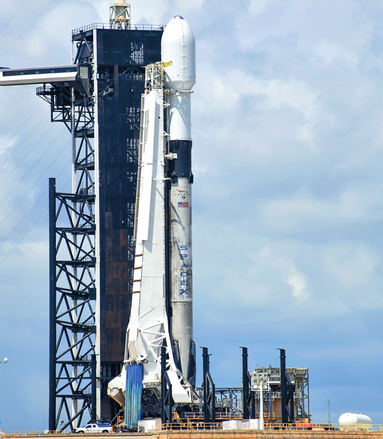 A SpaceX Falcon 9 rocket is ready for launch on August 31, 2020.