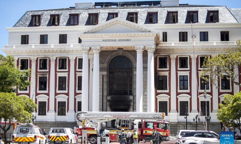 Photo taken on Jan. 4, 2022 shows the National Assembly building after the parliament fire in Cape Town, South Africa. Photo: Xinhua