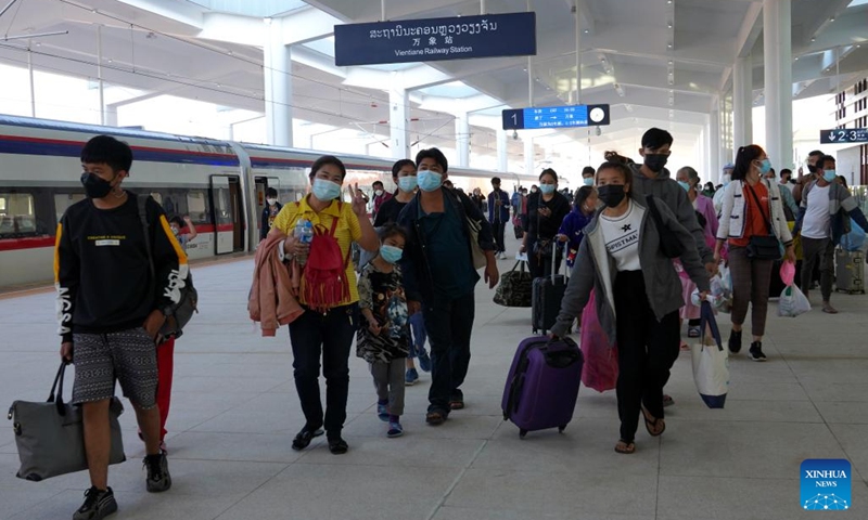 Passengers are seen at the Vientiane Station of the China-Laos Railway in Vientiane, Laos, Jan. 3, 2022.(Photo: Xinhua)