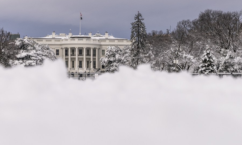 The White House is seen after a snowstorm in Washington, D.C., the United States, on Jan. 3, 2022.(Photo: Xinhua)