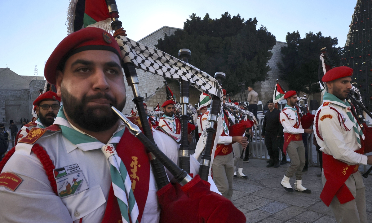 Orthodox Christmas Procession Bethlehem 2022 Bagpipe Performance - Global Times