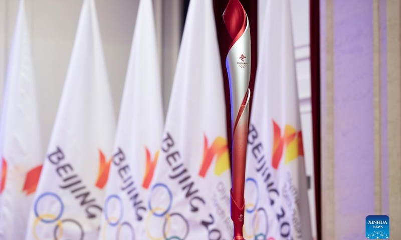 The torch is seen during the Torch Exhibition Tour of Olympic Winter Games Beijing 2022 in Harbin, northeast China's Heilongjiang Province, Jan. 5, 2022.Photo:Xinhua
