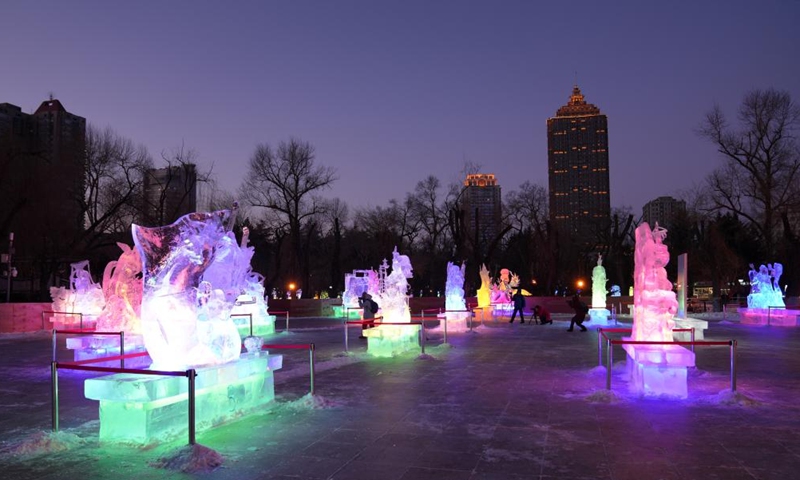 Photo taken on Jan. 8, 2022 shows an ice sculpture which won the silver award during the 41st national professional ice sculpture competition in Harbin, northeast China's Heilongjiang Province.Photo:Xinhua