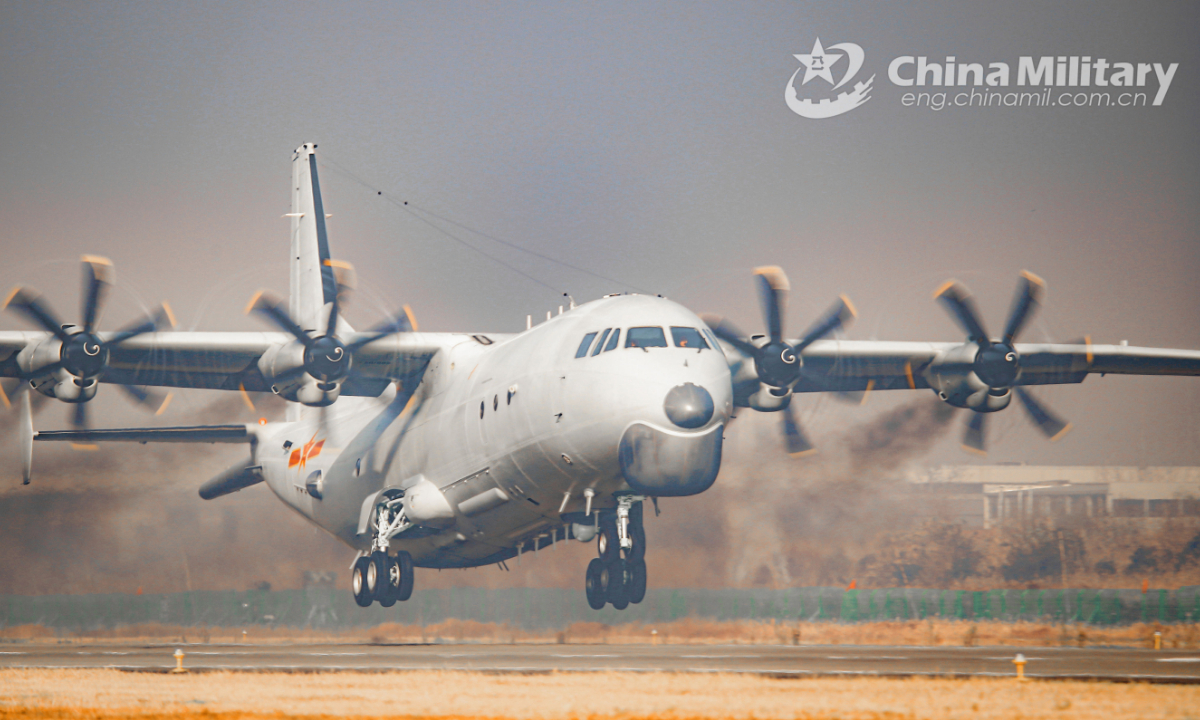 An anti-submarine patrol aircraft attached to a naval aviation division under the PLA Eastern Theater Command takes off in a mighty posture for a patrol flight on January 2, 2022. (eng.chinamil.com.cn/Photo by Zhang Dingyi) 