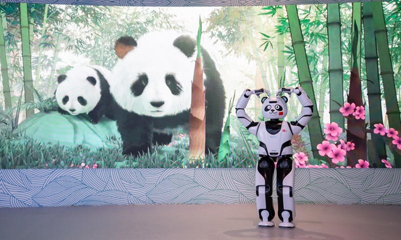 Photo taken on Sept. 20, 2021 shows panda robot Youyou at the China Pavilion of Expo 2020 Dubai in Dubai, the United Arab Emirates.(Photo: Xinhua)