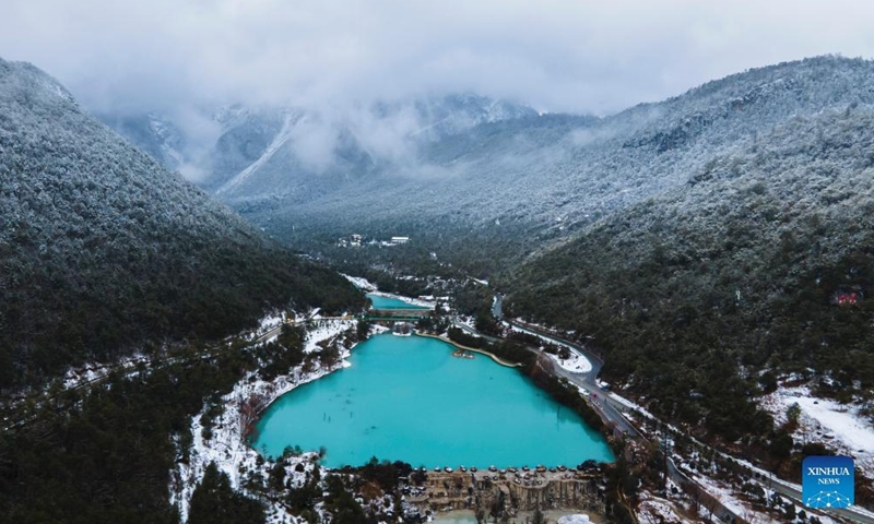 Aerial photo taken on Jan. 13, 2022 shows the winter scenery of Lanyue (Blue Moon) Valley in Lijiang, southwest China's Yunnan Province.Photo:Xinhua