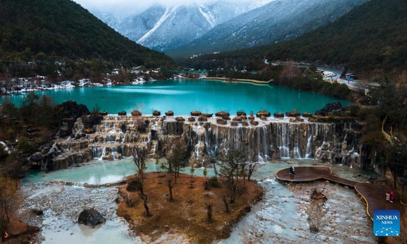 Aerial photo taken on Jan. 13, 2022 shows the winter scenery of Lanyue (Blue Moon) Valley in Lijiang, southwest China's Yunnan Province.Photo:Xinhua