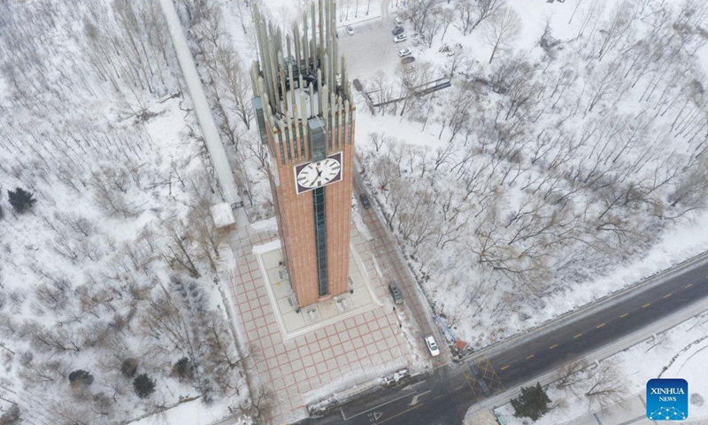 Aerial photo taken on Jan. 8, 2022 shows a short track speed skating memorial hall which opened in 2019 to present local skating history in Qitaihe City, northeast China's Heilongjiang Province. To date, six of China's 13 Winter Olympic gold medals have been claimed by athletes trained in Qitaihe City. (Photo: Xinhua)