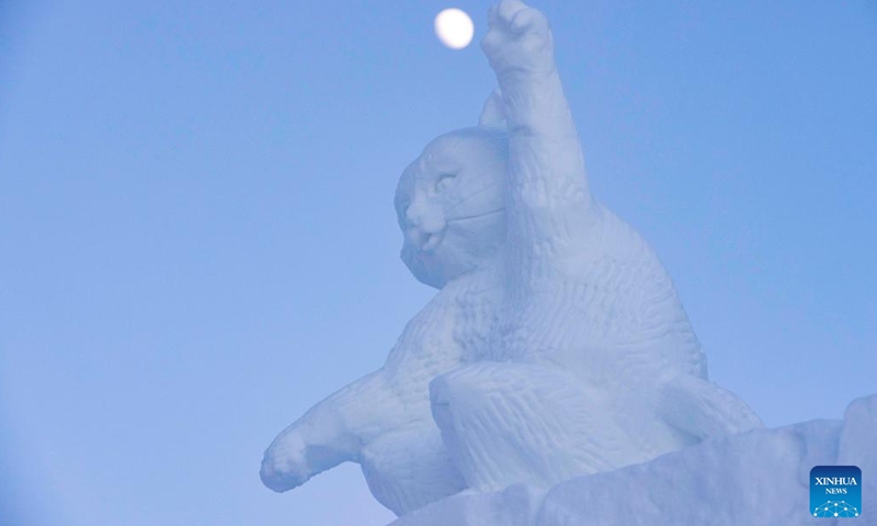 Photo taken on Jan. 14, 2022 shows a snow sculpture during the 28th Harbin snow sculpture competition at the Harbin Sun Island International Snow Sculpture Art Exposition in Harbin, northeast China's Heilongjiang Province.Photo:Xinhua