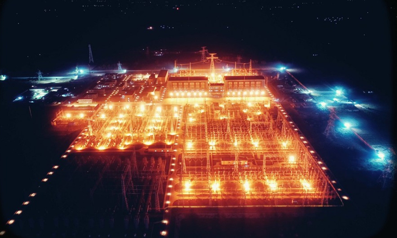Photo taken on April 10, 2021 shows a night view of the Lahore converter station of the ±660kV Matiari-Lahore high-voltage direct current (HVDC) transmission project under the China-Pakistan Economic Corridor (CPEC) in Pakistan's eastern Punjab Province.Photo:Xinhua