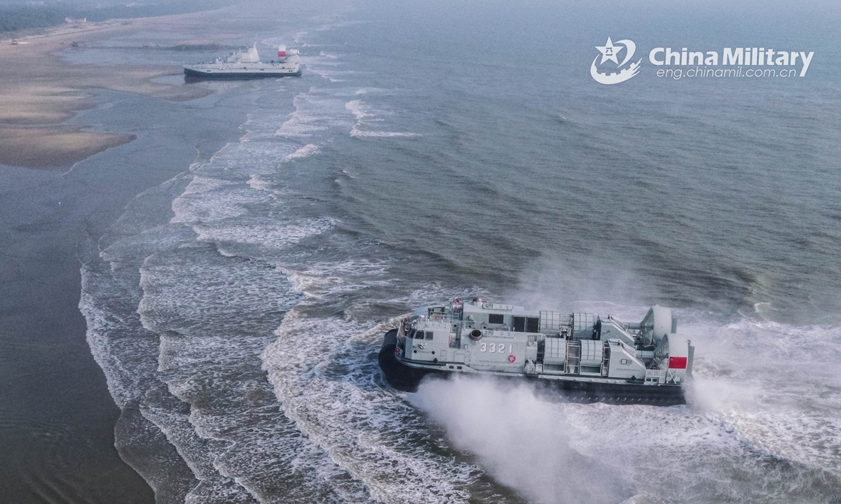 Aircushioned landing crafts conduct beach landing training Global Times
