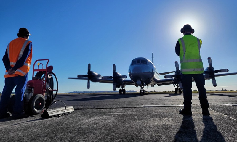 A Royal New Zealand Air Force Orion aircraft prepares to leave for Tonga from Auckland, New Zealand, Jan. 17, 2022. (New Zealand Ministry of Defense/Handout via Xinhua)