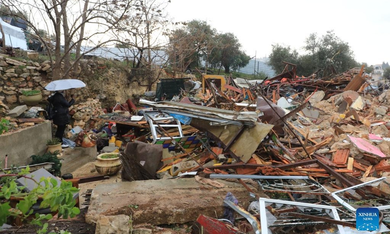 Photo taken on Jan. 19, 2022 shows the debris of a demolished house in the Sheikh Jarrah neighbourhood in East Jerusalem.(Photo: Xinhua)