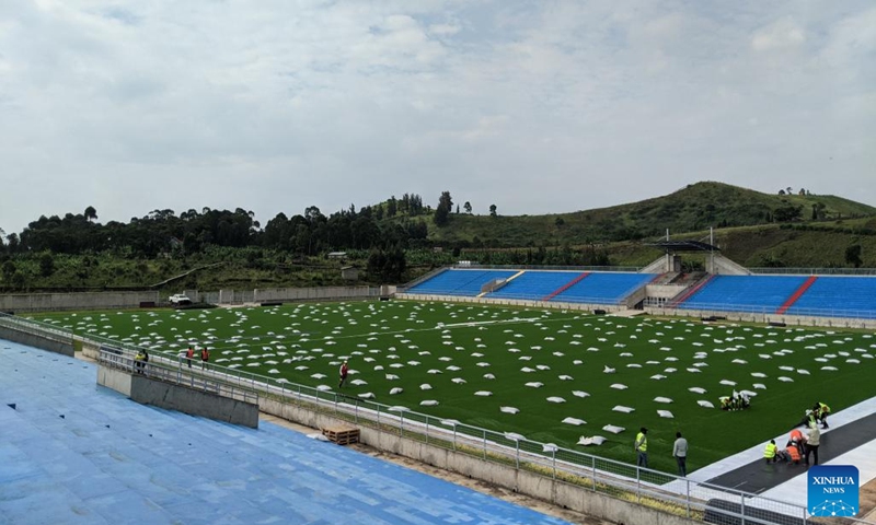 Photo taken on Jan. 19, 2022 shows a new stadium built by the Chinese company Sinohydro 2 in Goma, a major city in northeastern Democratic Republic of Congo (DRC). The first modern stadium in Goma built by the Chinese company Sinohydro 2 was declared ready for service Wednesday.(Photo: Xinhua)