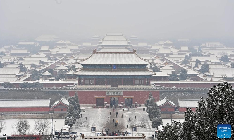 The Palace Museum is pictured amid snow in Beijing, capital of China, Jan. 22, 2022.Photo:Xinhua