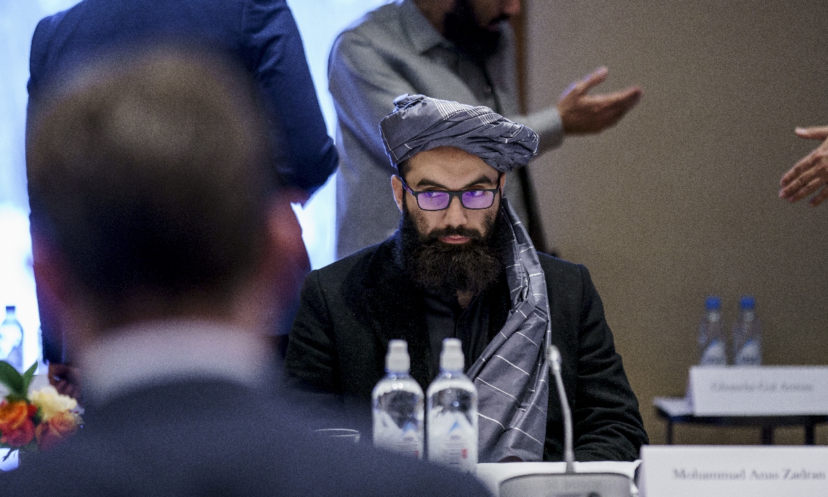 Taliban representative Anas Haqqani sits ahead of a meeting, in Oslo, Norway on  Jan 24, 2022. Photo:VCG